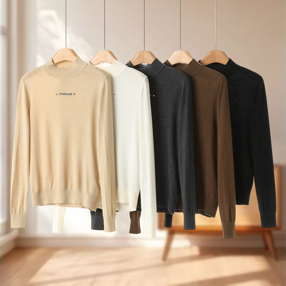 高货 3%山羊绒【兹】冬装 字母刺绣含绵羊毛立领打底针织衫228