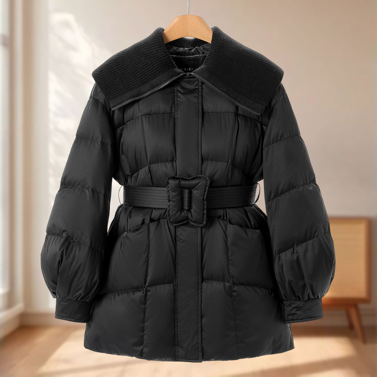 专柜1999【莫Y】冬装 针织拼接翻领压线格纯色羽绒服934