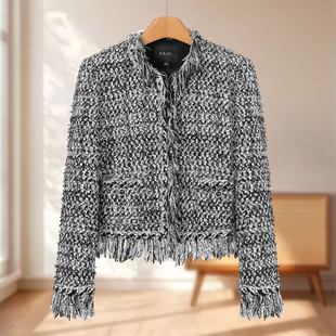 毛条流苏挂钩扣小香风外套811 春装 专柜1199 莫Y