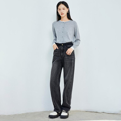 专柜599山羊绒【兹】秋装 假两件撞色含绵羊毛针织外套128