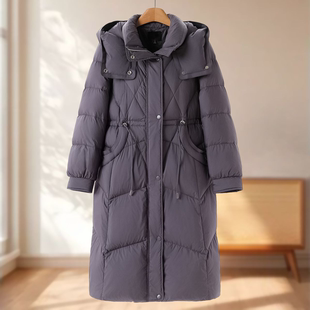 抽绳收腰过膝保暖连帽羽绒服662 冬装 专柜1799 妍B