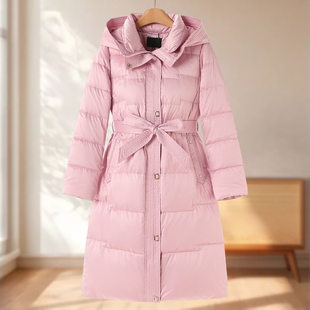 系腰带金属扣连帽过膝羽绒服618 冬季 专柜1659 妍B
