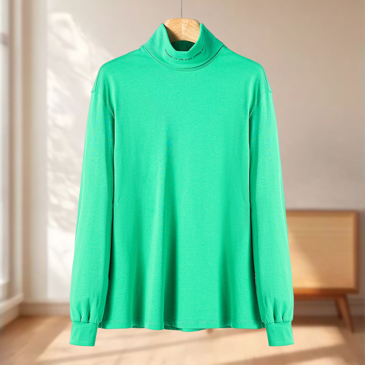 褪色款【蒂】全棉翻折高领套头常规款T恤321~冬季新款女装