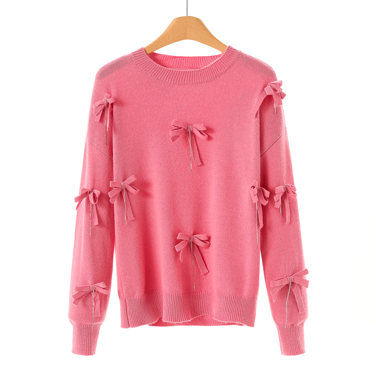 专柜管799【文】冬装 含绵羊毛圆领蝴蝶结钻条毛针织衫898