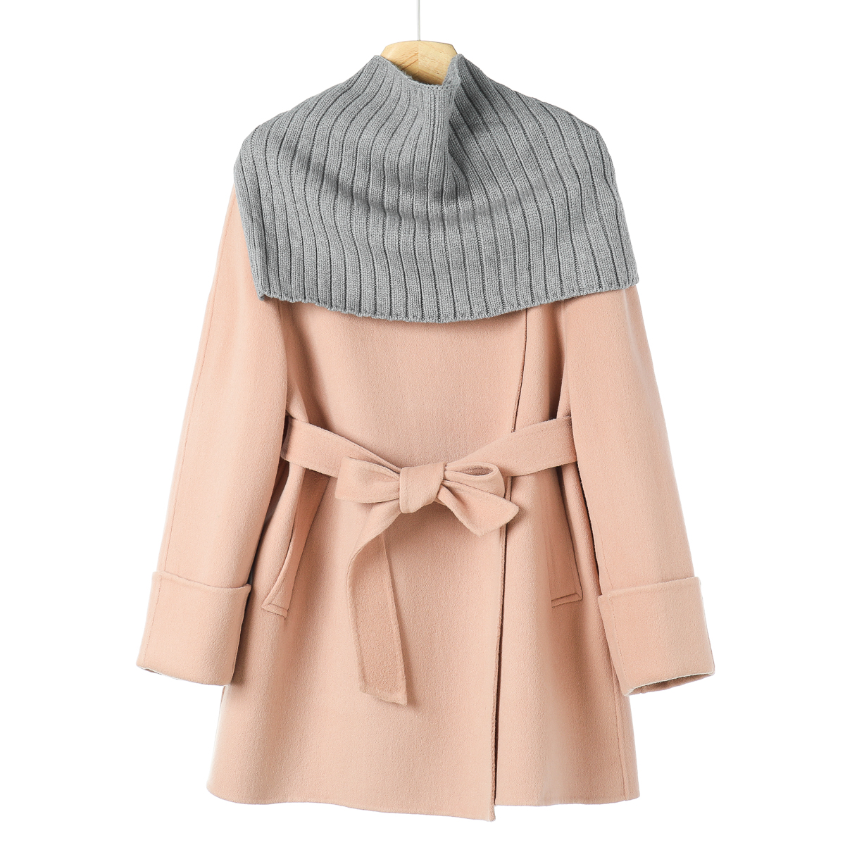 商场撤柜 100绵羊毛【帝】冬装 浴袍式系带配围脖双面呢大衣803