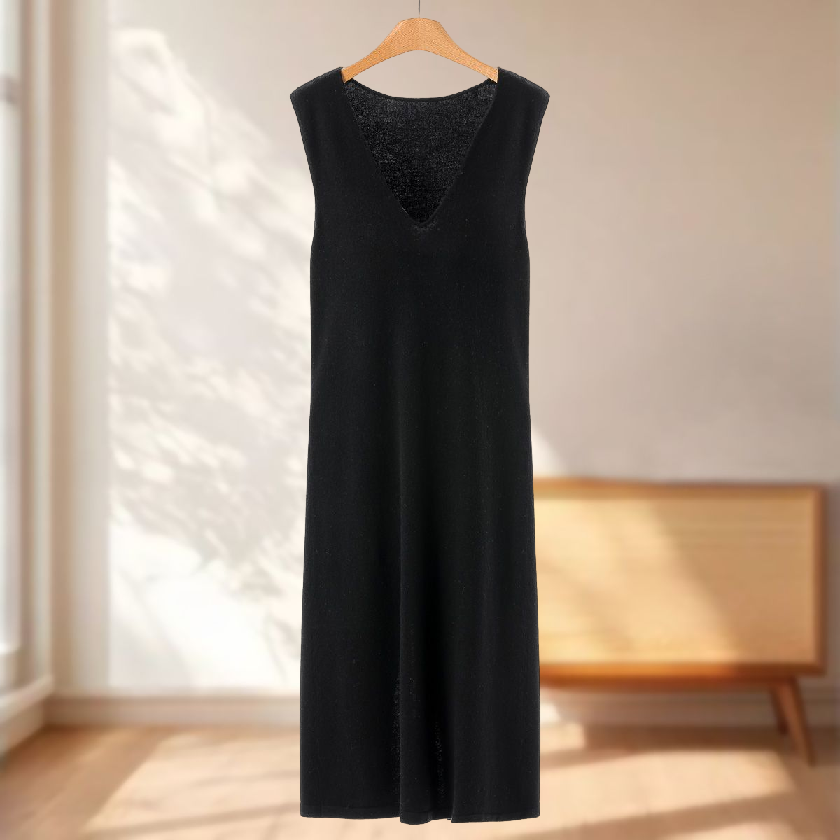 专柜739 44%绵羊毛【TH】冬装 V领无袖过膝开叉针织连衣裙109