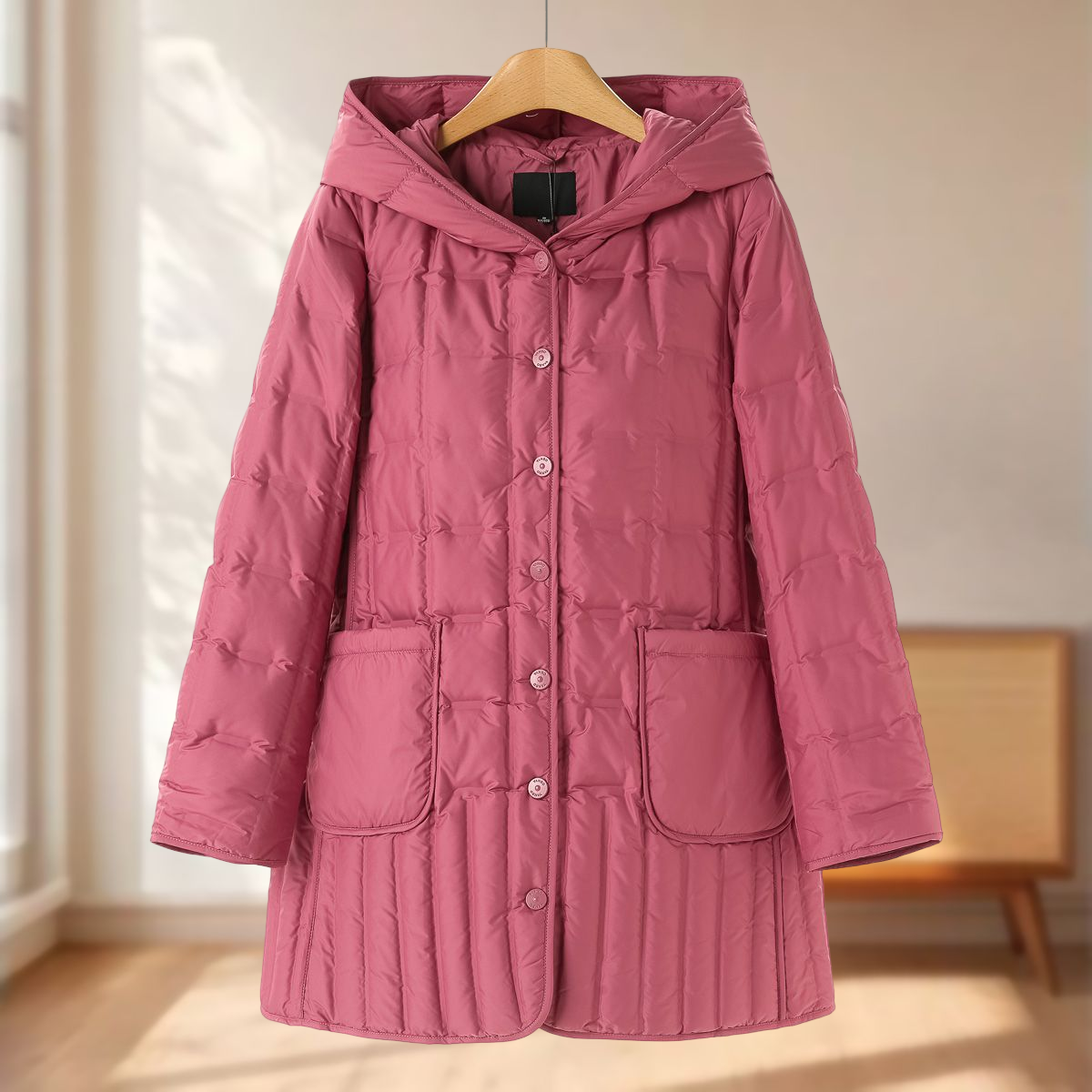 专柜1299【妍B】冬季 轻盈保暖摁扣款简约连帽羽绒服652