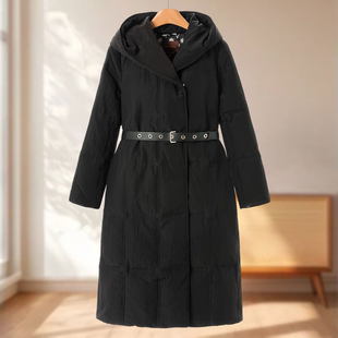 鹅绒服【欧弟N】印花系腰带摁扣款连帽羽绒服308~冬季新款女装