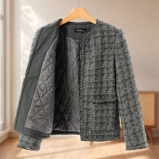 冬装 妍B 挂钩扣小香风夹棉外套602 44%羊毛 专柜959含马海毛