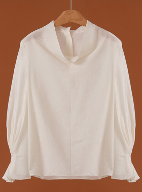 专柜599 42%莱赛尔【莫Y】春装 天丝含绵羊毛喇叭袖套头衬衫663