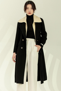 新款 100高支绵羊毛 冬季 假两件撞色拼接双面呢大衣YX211 女 怡