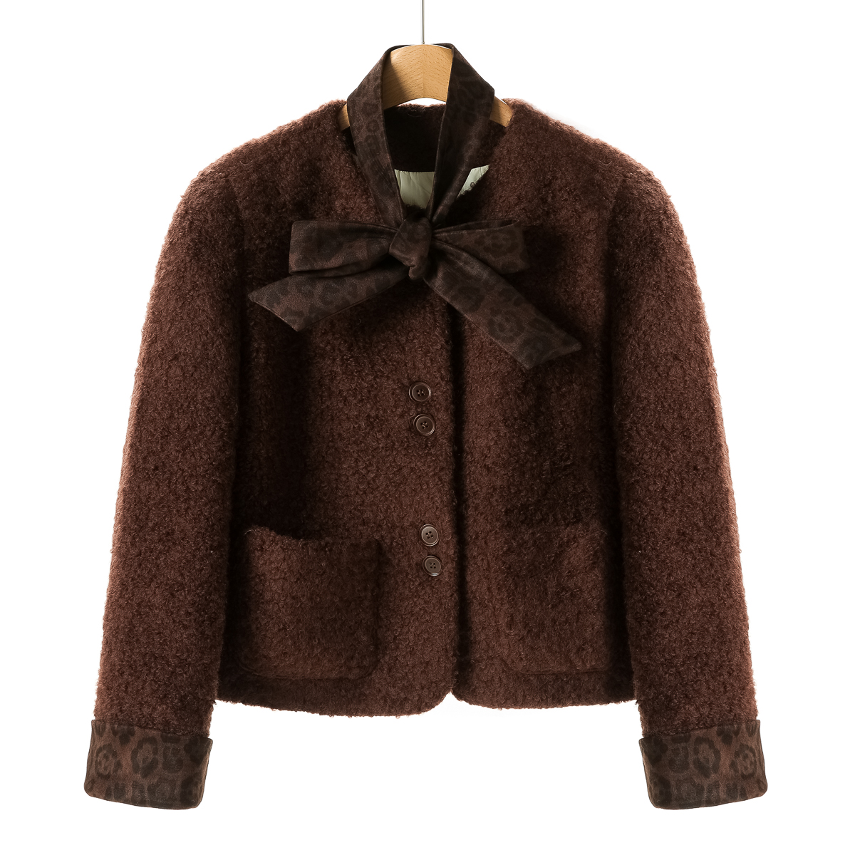 【HO】仿羊卷毛翻边袖飘带小香风羽绒服851~冬季新品女装