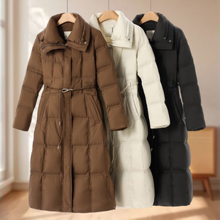 腰带收腰显瘦长款 冬装 翻领羽绒服832弜 木X 专柜1999