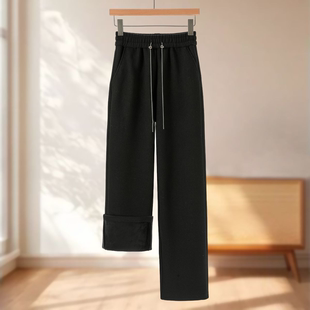 专柜469【兰】冬装 松紧高腰链条抽绳加绒保暖直筒裤071