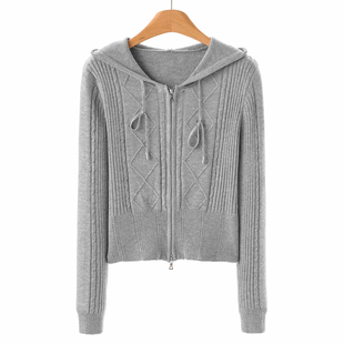 刺绣字母连帽抽绳拉链针织外套371 秋装 专柜659 木X