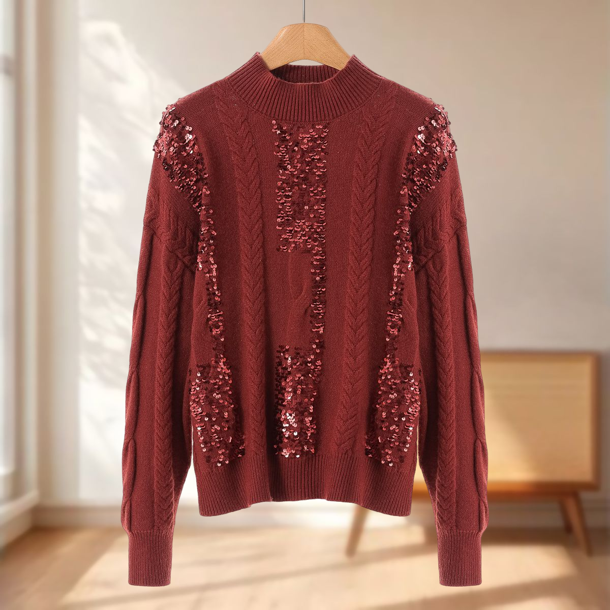 专柜698【序】冬装 闪闪亮片含绵羊毛宽松半高领毛衣556