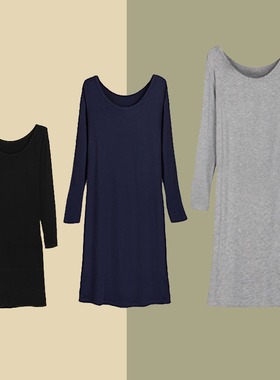 长袖连衣裙女春秋新中长款纯棉韩版修身打底衫过膝t恤衬裙外穿T裙