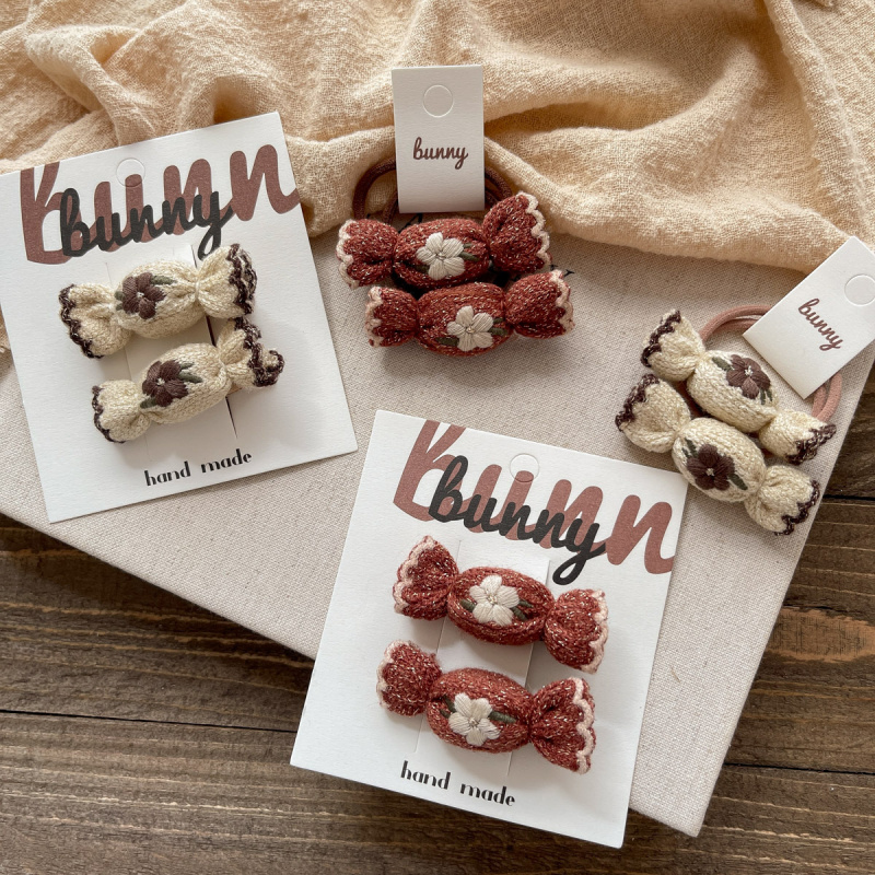 韩系甜美刺绣花朵糖果儿童发夹秋季新款百搭小女孩扎头发头绳发饰