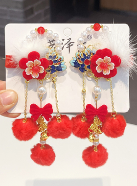 古风流苏发夹女儿童中国风汉服配饰宝宝过年对夹头饰新年红色发卡