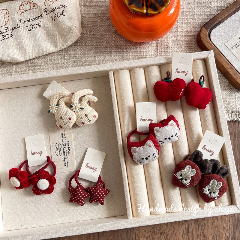 森系布艺卡通蔬果发圈安哥拉红苹果皮筋女孩可爱扎头星星发绳发饰