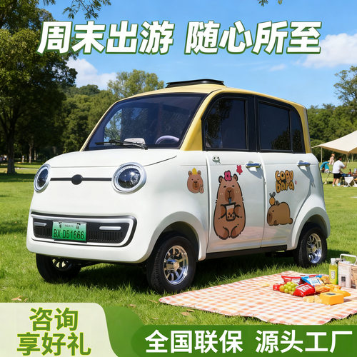 新款电动四轮车家用小型女士接孩子新能源老年代步车封闭无需驾照