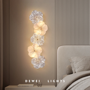 奶油风轻奢花朵壁灯五叶花客厅背景墙卧室房间床头壁灯水晶玻璃灯