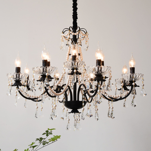 法式轻奢水晶吊灯黑色复古客厅别墅卧室房间高级感美式吊灯主卧