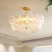 花朵吸顶灯轻奢法式 玻璃半吊灯卧室房间主卧女儿房温馨水晶设计师