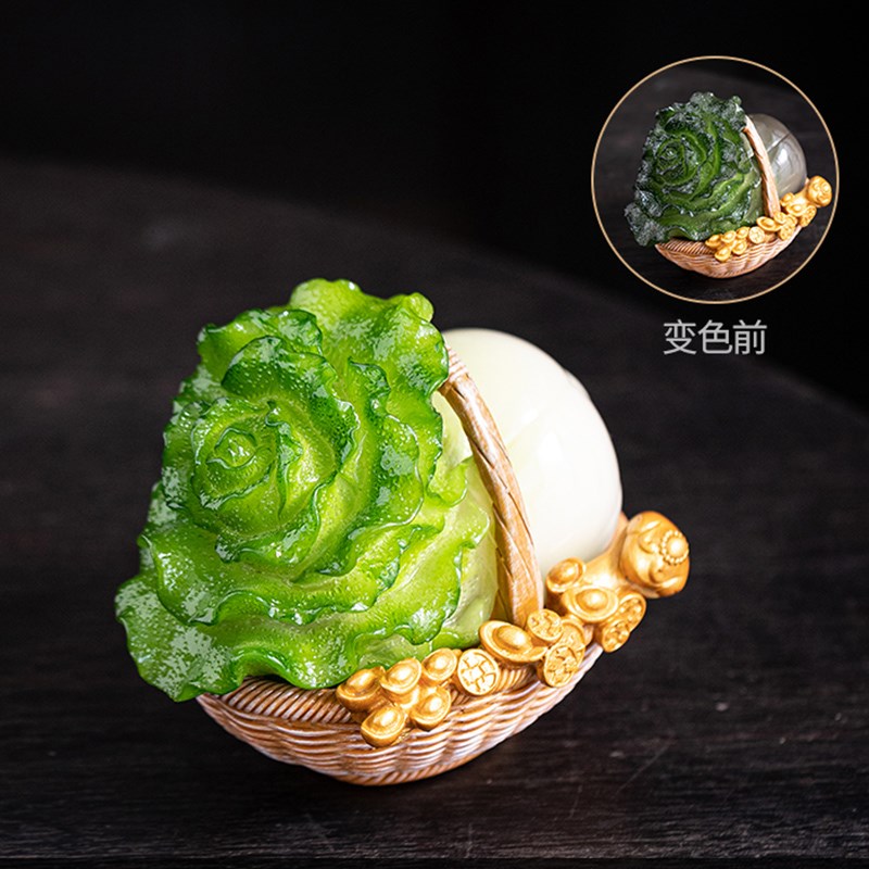 变色白菜茶宠摆h件精品可养茶具茶玩茶台茶道百财如意聚财招财摆