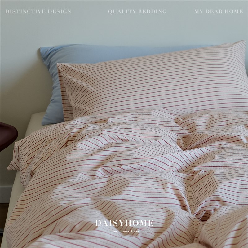 DAISYHOME北欧风q中古红条纹100纯全棉色织水洗棉撞色四件套床品