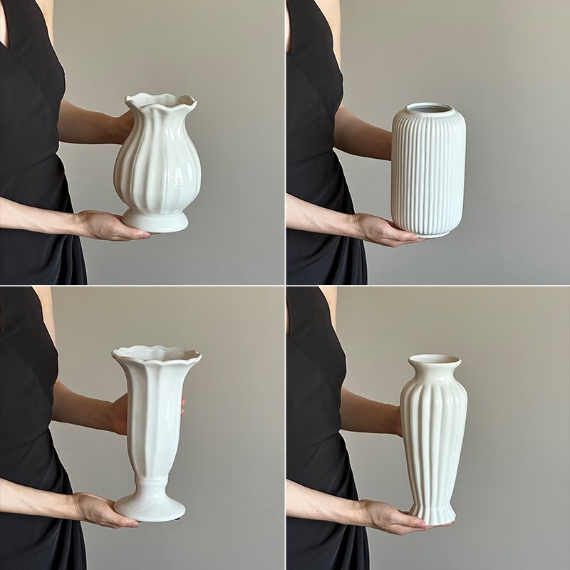 轻奢高级感白色陶瓷花瓶摆件客厅插花水L养插花鲜花专用花瓶摆设