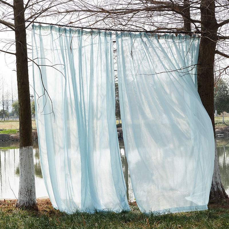 法式窗帘纱帘轻奢高档纱帘高级感阳台客厅飘窗浅蓝梦幻帘Y2023新