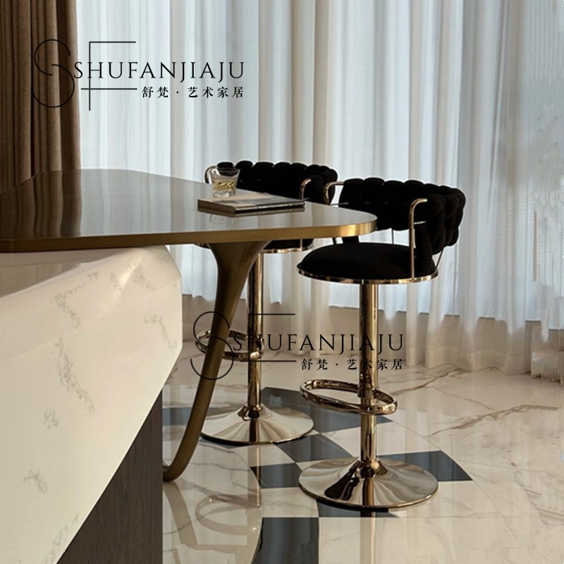 北欧轻奢时d尚酒吧椅现代简约不锈钢金属高脚椅家用旋转升降吧台