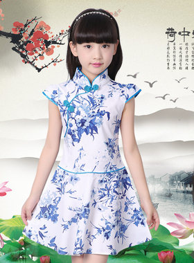 魔法蜡笔棉布旗袍裙子夏季青花瓷