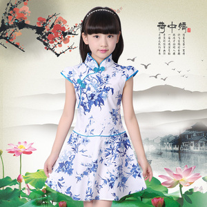 魔法蜡笔棉布旗袍裙子夏季青花瓷