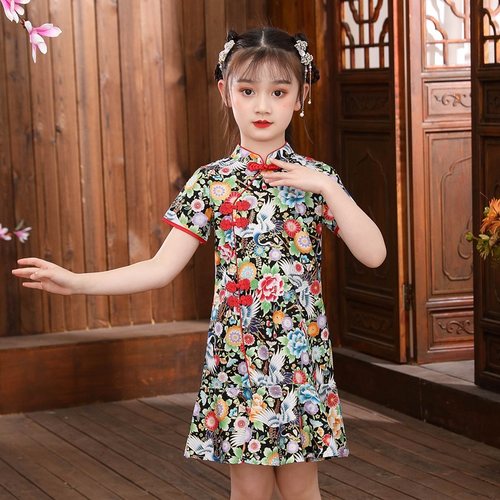 纯棉高贵中大童新款六一旗袍裙
