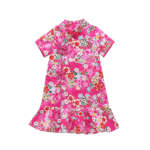 儿童夏季纯棉旗袍裙民族风高贵连衣裙中大童新款六一表演小女孩潮