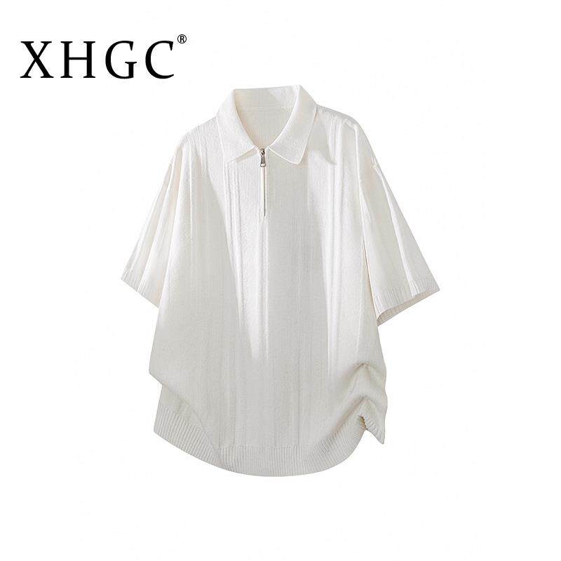XHGC美式肌理感条纹翻领