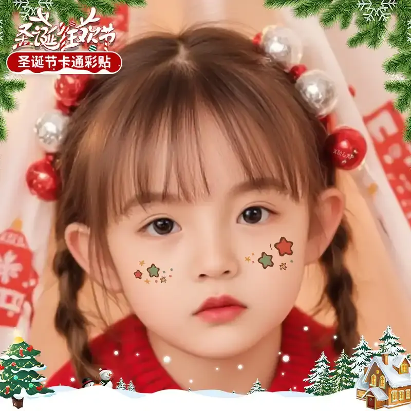 圣诞节少儿彩色纹身贴脸贴卡通装饰妆容可爱麋鹿雪人贴画可洗图片