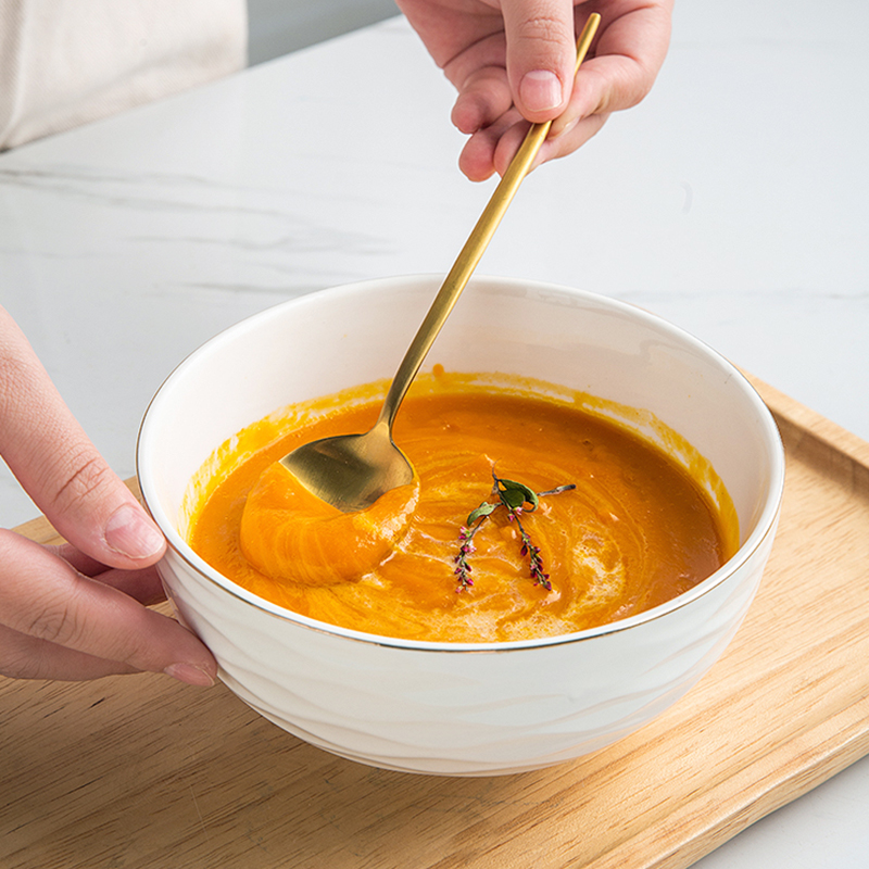 亿嘉中式饭碗家用菜盘子创意大碗描金汤碗拉面碗陶瓷碗碟餐具套装