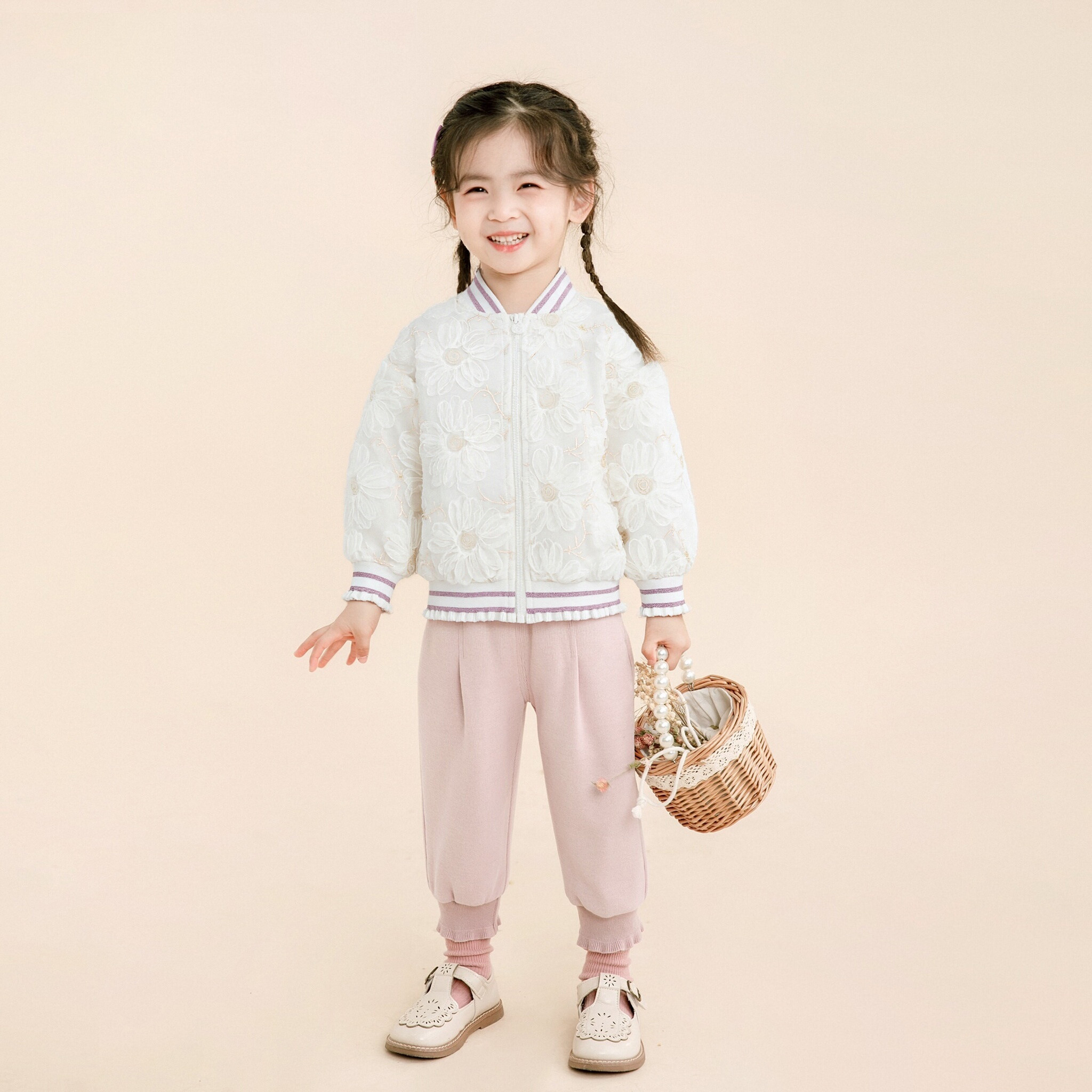 女童棒球服外套春秋新款刺绣花朵拉链开衫校服神器保暖上衣