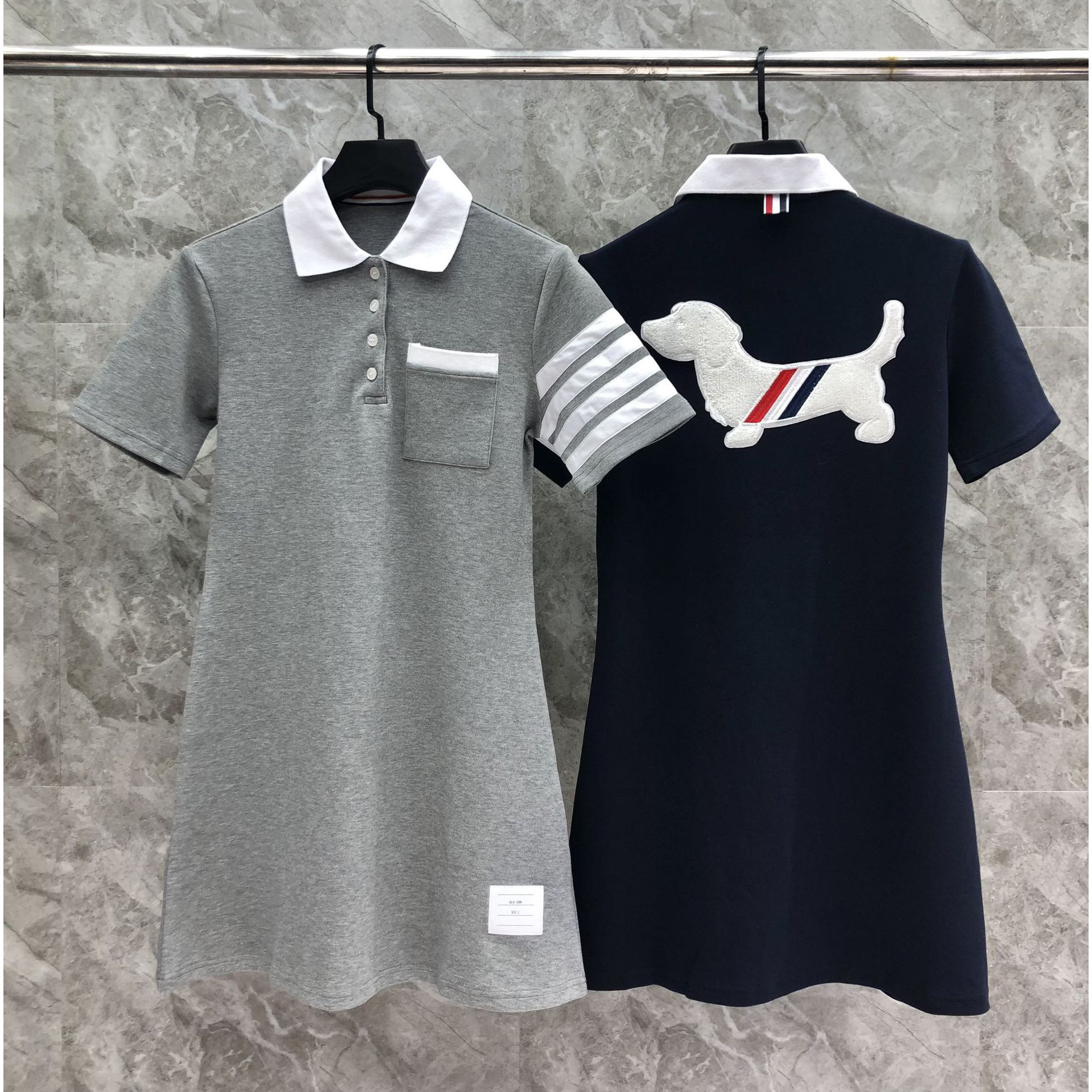 TB夏季新款女款后背刺绣小狗POLO长裙时尚休闲百搭