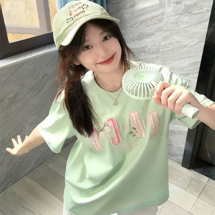 美式小香风贴布刺绣小众短袖T恤