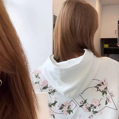 美式高街花朵字母宽松连帽卫衣