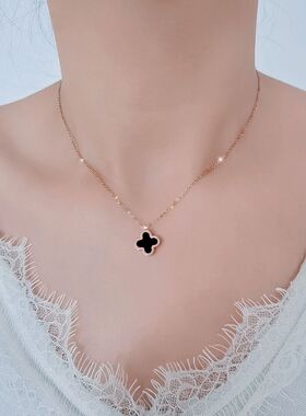 钛钢O型链女四叶草项链