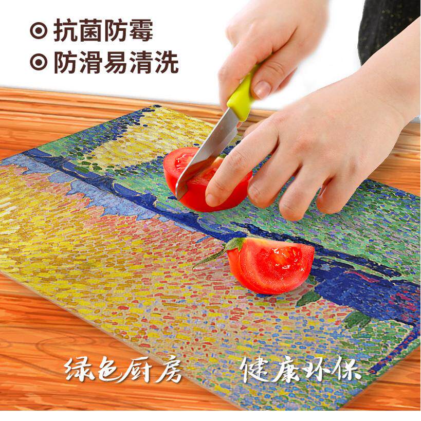 钢化玻璃切菜板水果砧板家用易清洗抗菌防霉野兽派油画抖音同款