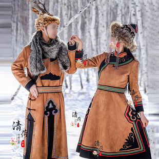 冬季 鄂伦春族男女同款 加厚东北内蒙少数民族风旅拍 情侣装 演出服装