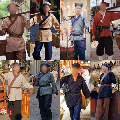 圆领袍棉麻店小二佣人演出服