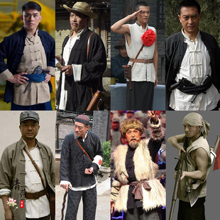 影视古装民国男马褂抗战游击队土八路装棉麻村民老百姓汉奸伪服装