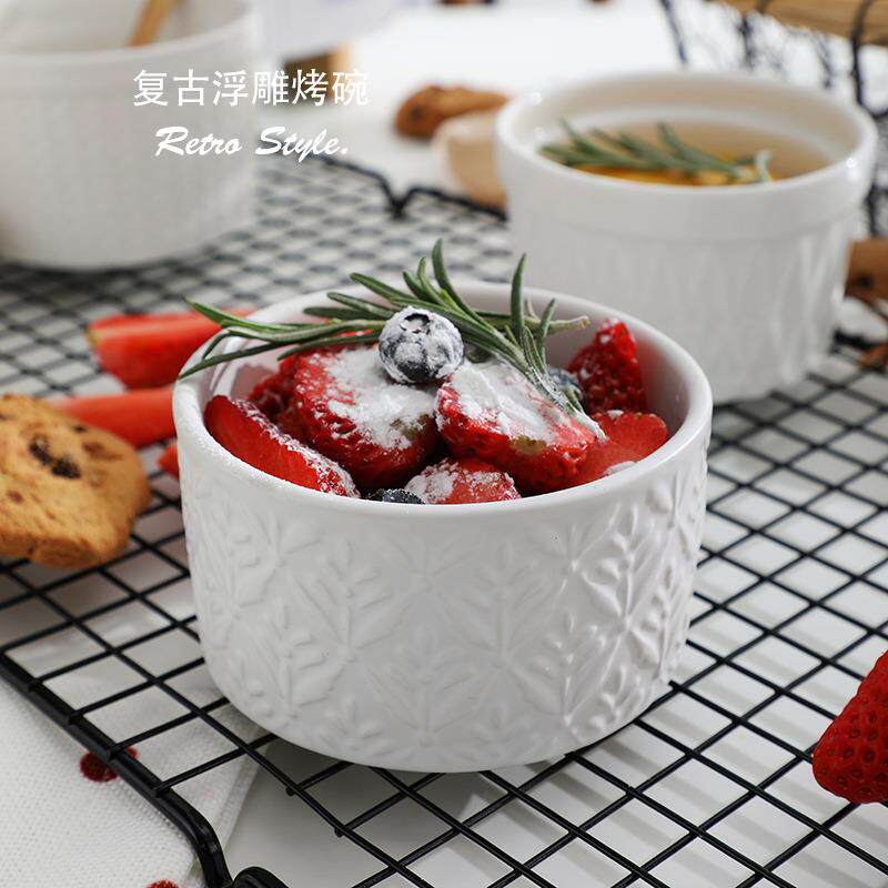 复古浮雕舒芙蕾模具烘焙烤箱微波炉陶瓷碗家用酸奶布丁杯蒸蛋碗